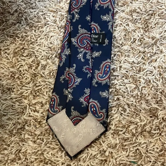 Christian Dior Blue Red & White Paisley All Silk Tie - Picture 16 of 16